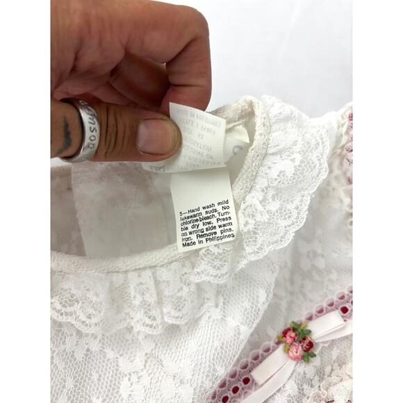 Vintage Red Velvet Lace Trim Holiday Party Dress USA Long Sleeve - Girls 6x NEW - Picture 4 of 10